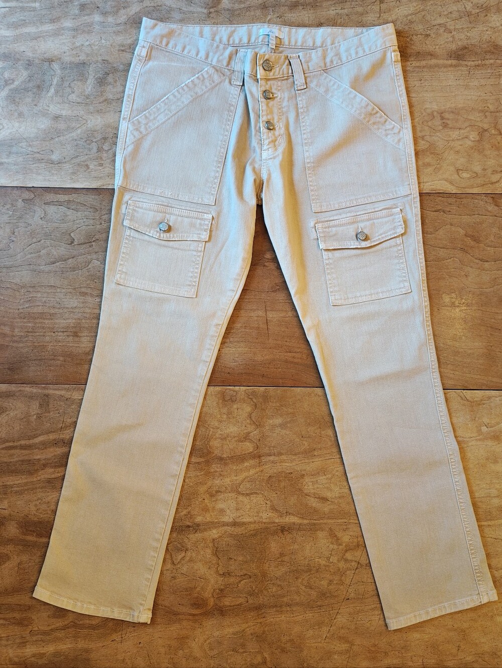 Joie Made in USA High‑Rise Cargo Pants • Beige Twill • Feminine Minimalist • 30